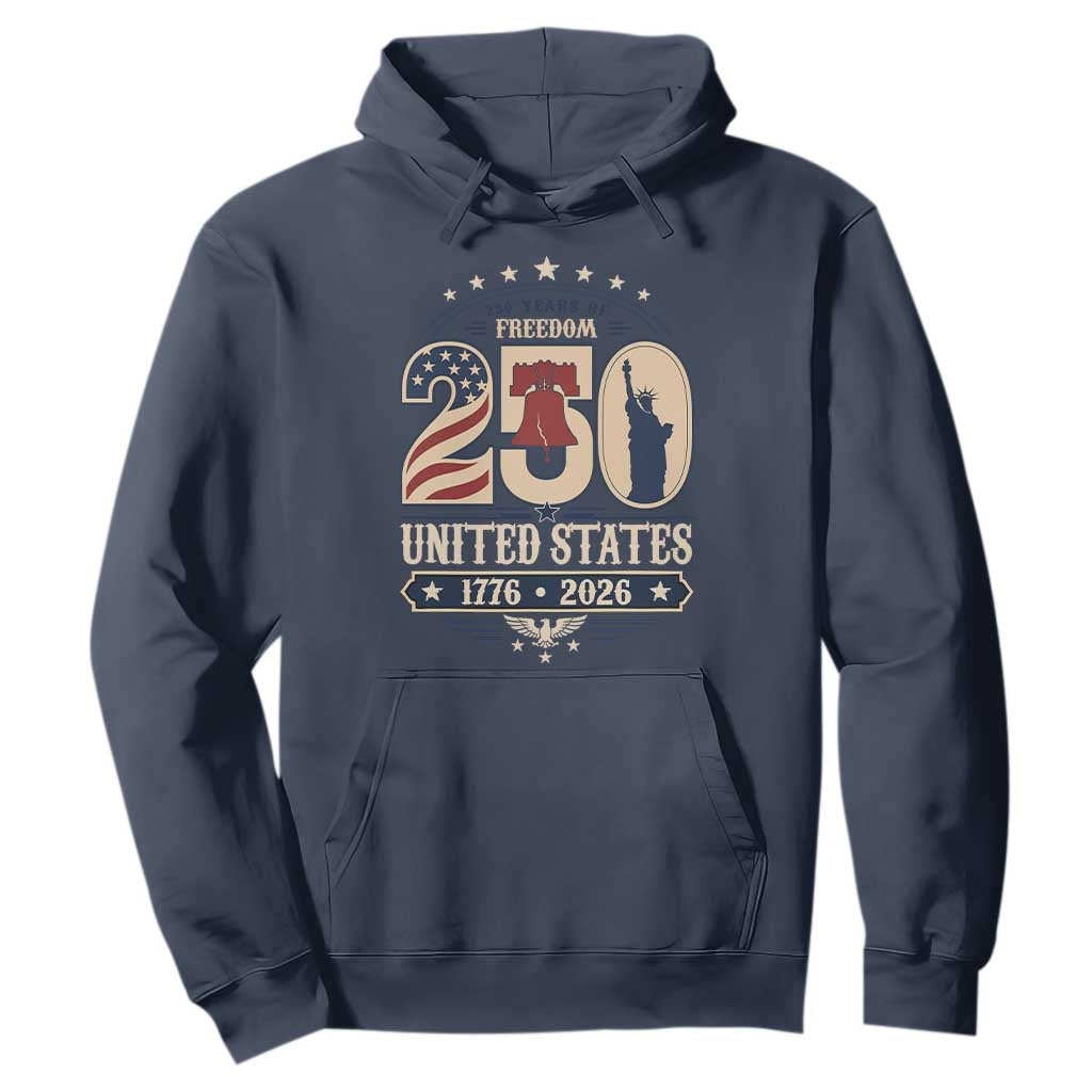 250 Years of Freedom Liberty Bell and Statue of Liberty Graphic Hoodie 1776 2026 US Pride American Flag Graphic Emblem