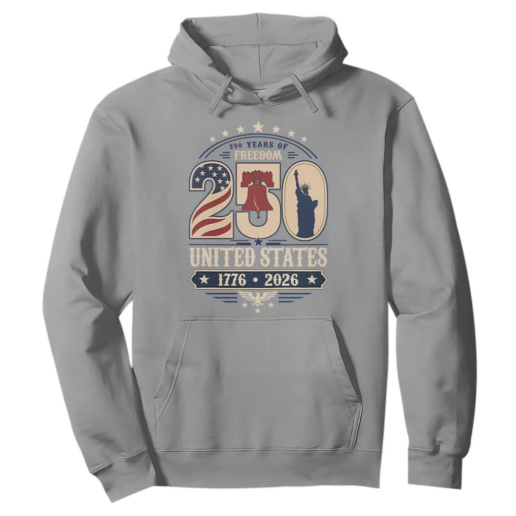 250 Years of Freedom Liberty Bell and Statue of Liberty Graphic Hoodie 1776 2026 US Pride American Flag Graphic Emblem