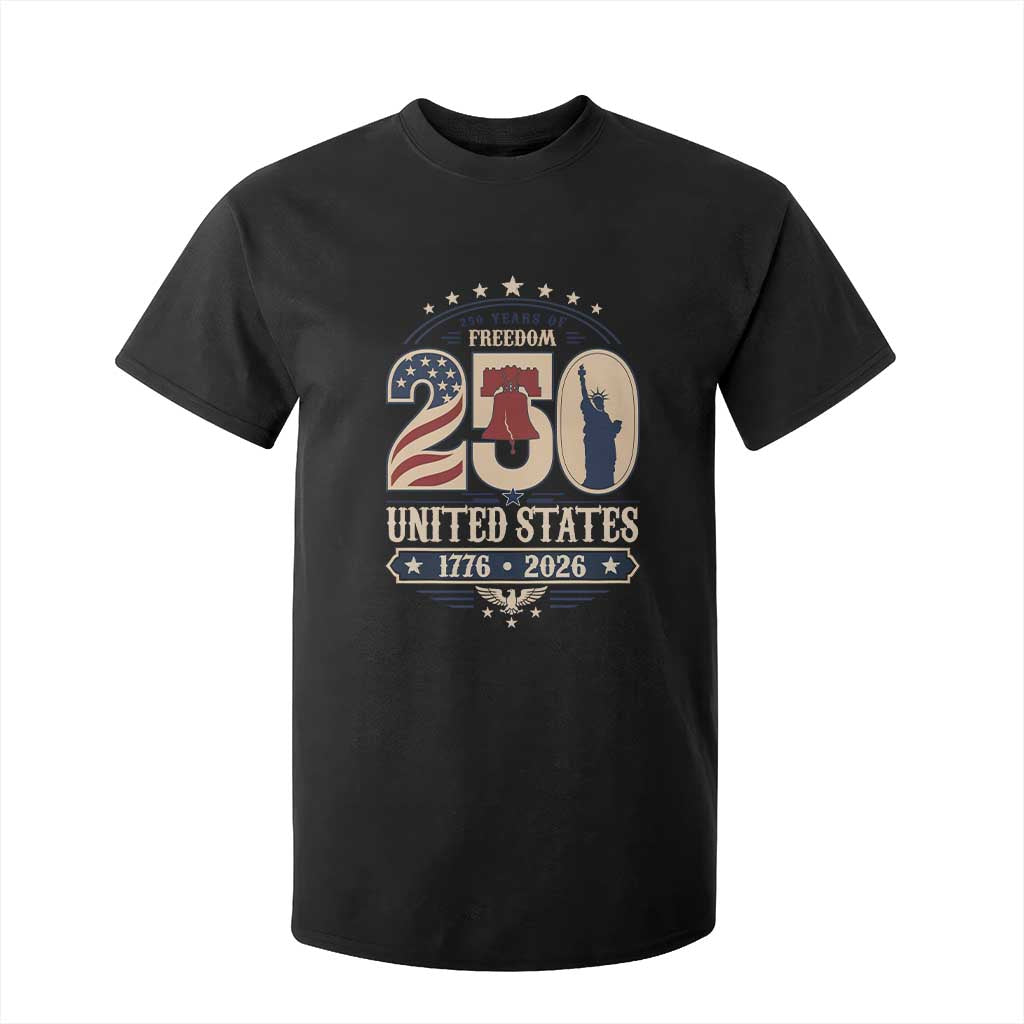 250 Years of Freedom Liberty Bell and Statue of Liberty Graphic T Shirt For Kid 1776 2026 US Pride American Flag Graphic Emblem