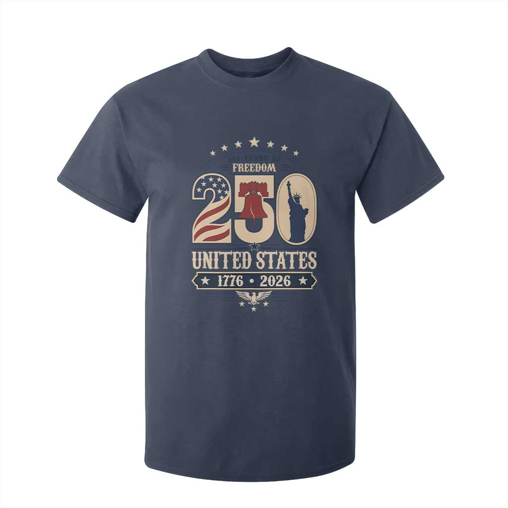 250 Years of Freedom Liberty Bell and Statue of Liberty Graphic T Shirt For Kid 1776 2026 US Pride American Flag Graphic Emblem