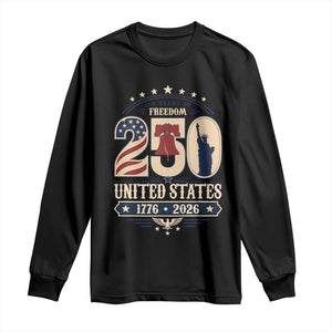 250 Years of Freedom Liberty Bell and Statue of Liberty Graphic Long Sleeve Shirt 1776 2026 US Pride American Flag Graphic Emblem