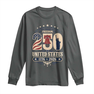 250 Years of Freedom Liberty Bell and Statue of Liberty Graphic Long Sleeve Shirt 1776 2026 US Pride American Flag Graphic Emblem