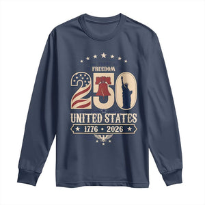 250 Years of Freedom Liberty Bell and Statue of Liberty Graphic Long Sleeve Shirt 1776 2026 US Pride American Flag Graphic Emblem