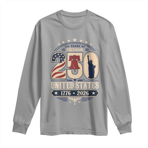 250 Years of Freedom Liberty Bell and Statue of Liberty Graphic Long Sleeve Shirt 1776 2026 US Pride American Flag Graphic Emblem