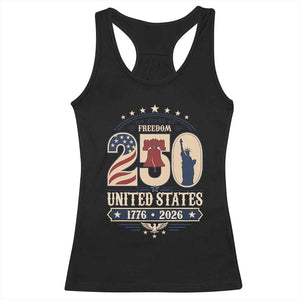 250 Years of Freedom Liberty Bell and Statue of Liberty Graphic Racerback Tank Top 1776 2026 US Pride American Flag Graphic Emblem