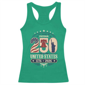 250 Years of Freedom Liberty Bell and Statue of Liberty Graphic Racerback Tank Top 1776 2026 US Pride American Flag Graphic Emblem