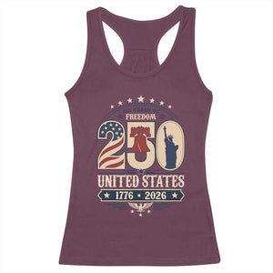250 Years of Freedom Liberty Bell and Statue of Liberty Graphic Racerback Tank Top 1776 2026 US Pride American Flag Graphic Emblem