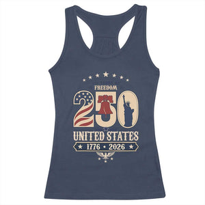 250 Years of Freedom Liberty Bell and Statue of Liberty Graphic Racerback Tank Top 1776 2026 US Pride American Flag Graphic Emblem