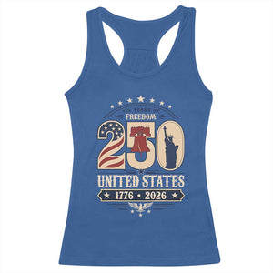 250 Years of Freedom Liberty Bell and Statue of Liberty Graphic Racerback Tank Top 1776 2026 US Pride American Flag Graphic Emblem