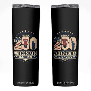 250 Years of Freedom Liberty Bell and Statue of Liberty Graphic Skinny Tumbler 1776 2026 US Pride American Flag Graphic Emblem TS02 Black Print Your Wear