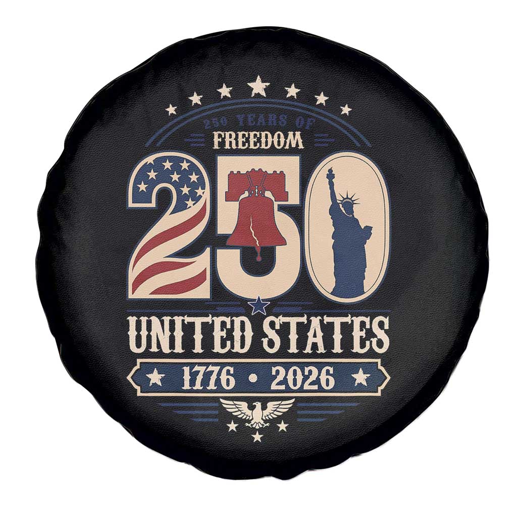 250 Years of Freedom Liberty Bell and Statue of Liberty Graphic Spare Tire Cover 1776 2026 US Pride American Flag Graphic Emblem TS02 Print Your Wear
