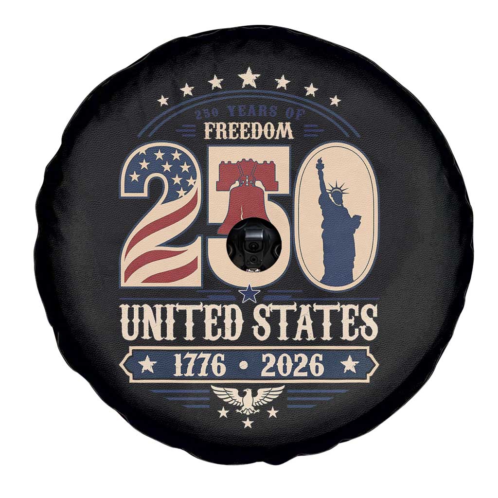 250 Years of Freedom Liberty Bell and Statue of Liberty Graphic Spare Tire Cover 1776 2026 US Pride American Flag Graphic Emblem TS02 Print Your Wear