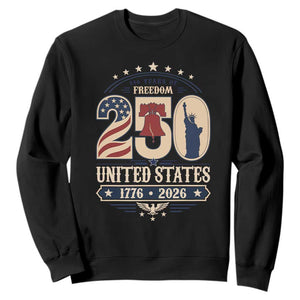 250 Years of Freedom Liberty Bell and Statue of Liberty Graphic Sweatshirt 1776 2026 US Pride American Flag Graphic Emblem