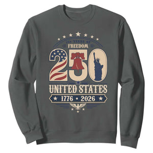 250 Years of Freedom Liberty Bell and Statue of Liberty Graphic Sweatshirt 1776 2026 US Pride American Flag Graphic Emblem