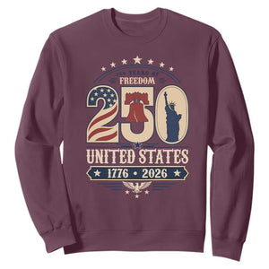 250 Years of Freedom Liberty Bell and Statue of Liberty Graphic Sweatshirt 1776 2026 US Pride American Flag Graphic Emblem