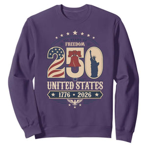 250 Years of Freedom Liberty Bell and Statue of Liberty Graphic Sweatshirt 1776 2026 US Pride American Flag Graphic Emblem