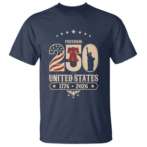 250 Years of Freedom Liberty Bell and Statue of Liberty Graphic T Shirt 1776 2026 US Pride American Flag Graphic Emblem