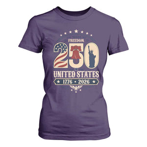 250 Years of Freedom Liberty Bell and Statue of Liberty Graphic T Shirt For Women 1776 2026 US Pride American Flag Graphic Emblem