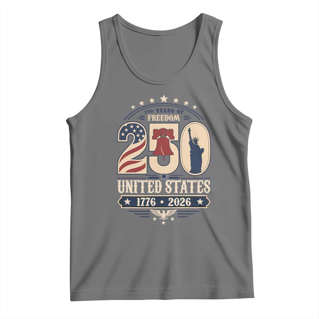 250 Years of Freedom Liberty Bell and Statue of Liberty Graphic Tank Top 1776 2026 US Pride American Flag Graphic Emblem