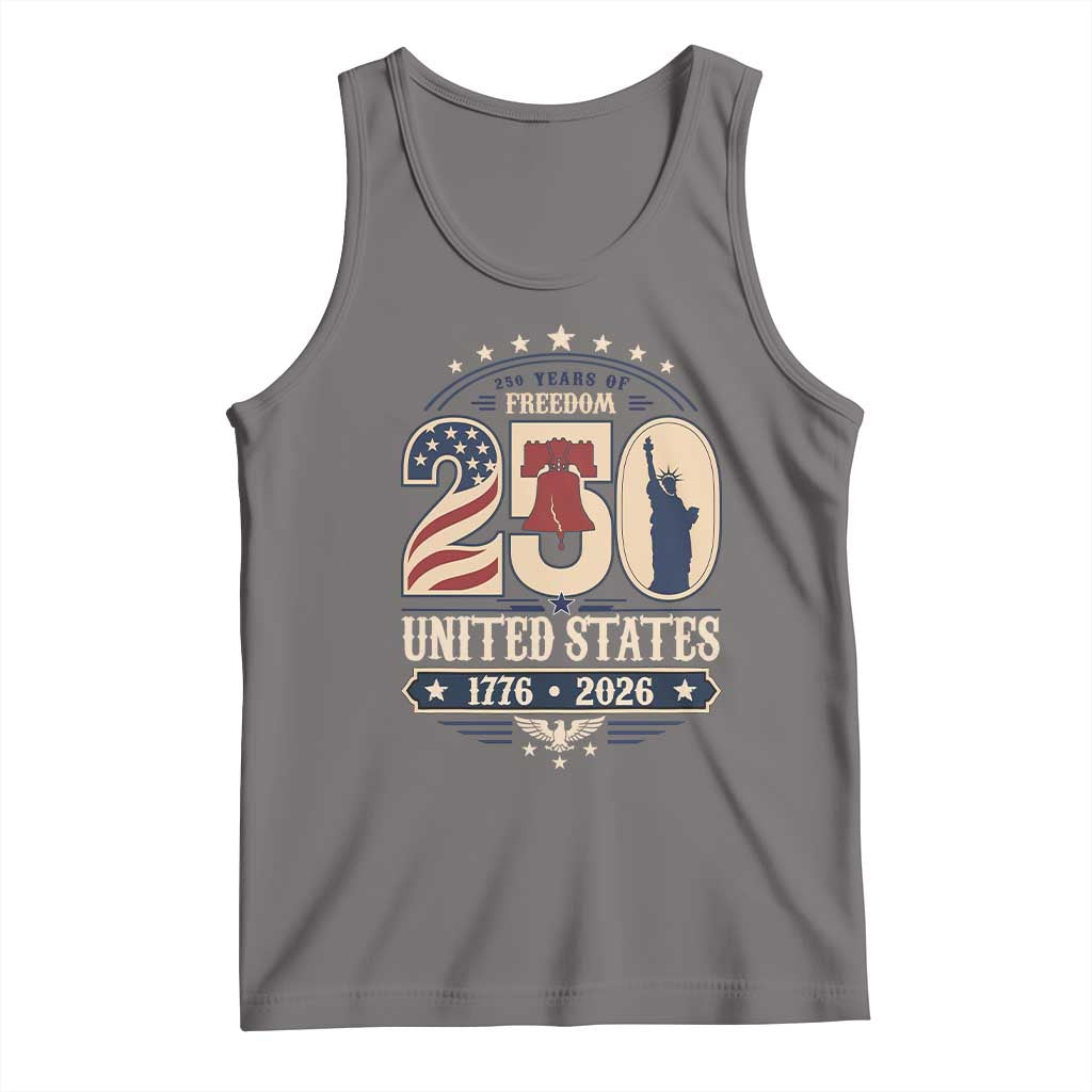 250 Years of Freedom Liberty Bell and Statue of Liberty Graphic Tank Top 1776 2026 US Pride American Flag Graphic Emblem