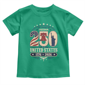 250 Years of Freedom Liberty Bell and Statue of Liberty Graphic Toddler T Shirt 1776 2026 US Pride American Flag Graphic Emblem