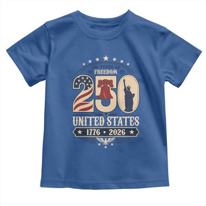 250 Years of Freedom Liberty Bell and Statue of Liberty Graphic Toddler T Shirt 1776 2026 US Pride American Flag Graphic Emblem