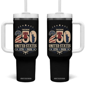 250 Years of Freedom Liberty Bell and Statue of Liberty Graphic Tumbler With Handle 1776 2026 US Pride American Flag Graphic Emblem TS02 One Size: 40 oz Black Print Your Wear