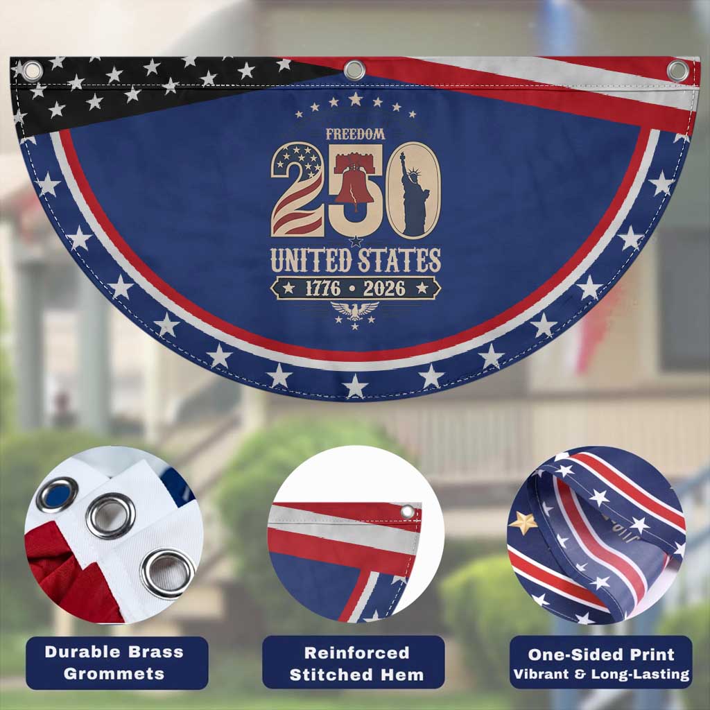 250 Years of Freedom Liberty Bell and Statue of Liberty Graphic Patriotic Fan Flag 1776 2026 US Pride American Flag Graphic Emblem