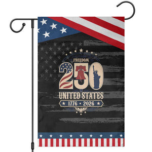 250 Years of Freedom Liberty Bell and Statue of Liberty Graphic Patriotic Garden Flag 1776 2026 US Pride American Flag Graphic Emblem