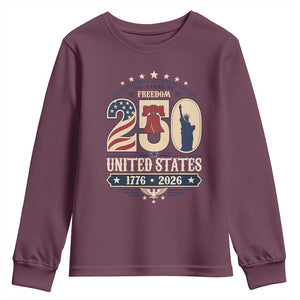 250 Years of Freedom Liberty Bell and Statue of Liberty Graphic Youth Sweatshirt 1776 2026 US Pride American Flag Graphic Emblem