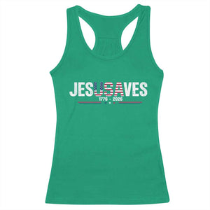 Jesus Saves USA Semiquincentennial 1776 2026 Racerback Tank Top Patriotic Christian Faith USA 250 Years of Freedom TS02 Irish Green Print Your Wear