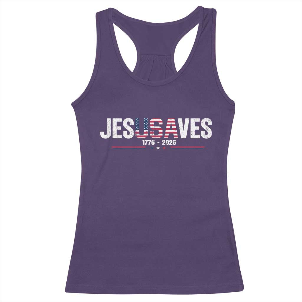 Jesus Saves USA Semiquincentennial 1776 2026 Racerback Tank Top Patriotic Christian Faith USA 250 Years of Freedom TS02 Purple Print Your Wear