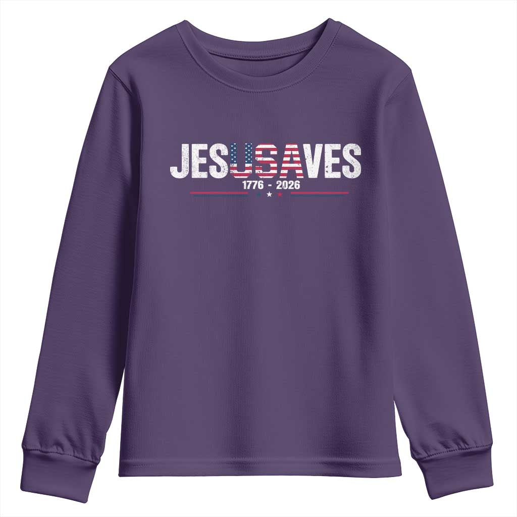 Jesus Saves USA Semiquincentennial 1776 2026 Youth Sweatshirt Patriotic Christian Faith USA 250 Years of Freedom