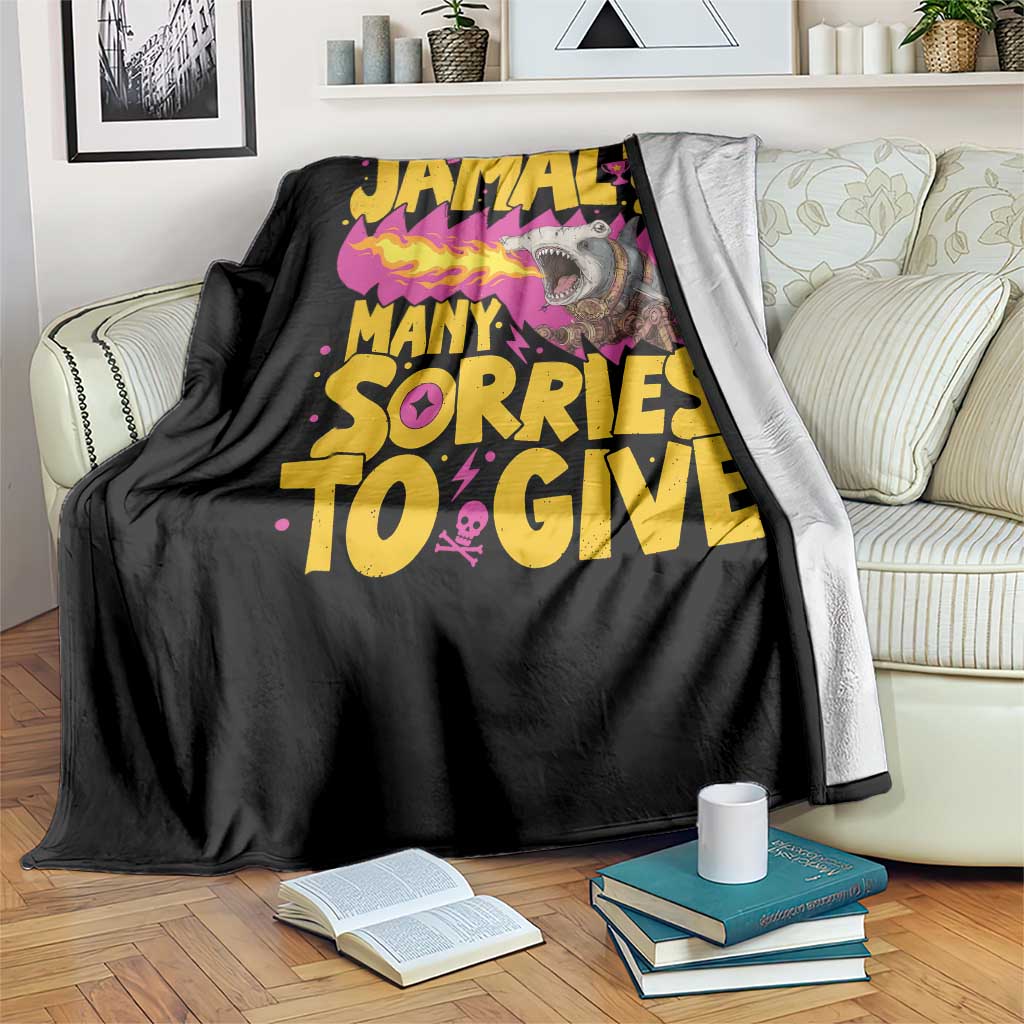 Jamal Has So Many Sorries To Give Throw Blanket Funny Fire Breathing Hammerhead Shark Gamer