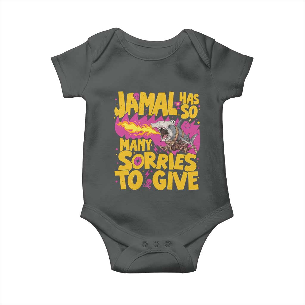 Jamal Has So Many Sorries To Give Baby Onesie Funny Fire Breathing Hammerhead Shark Gamer