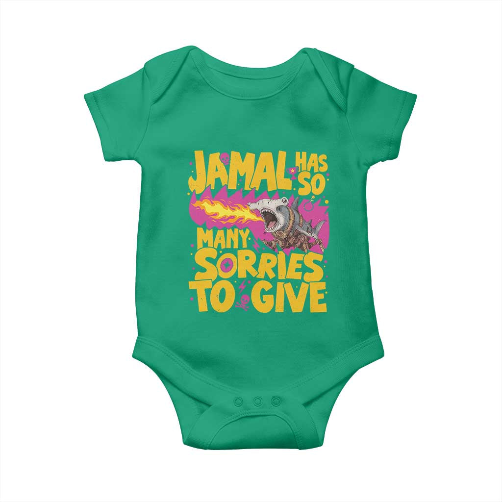 Jamal Has So Many Sorries To Give Baby Onesie Funny Fire Breathing Hammerhead Shark Gamer
