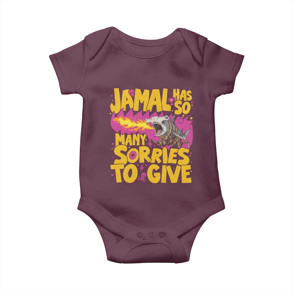 Jamal Has So Many Sorries To Give Baby Onesie Funny Fire Breathing Hammerhead Shark Gamer