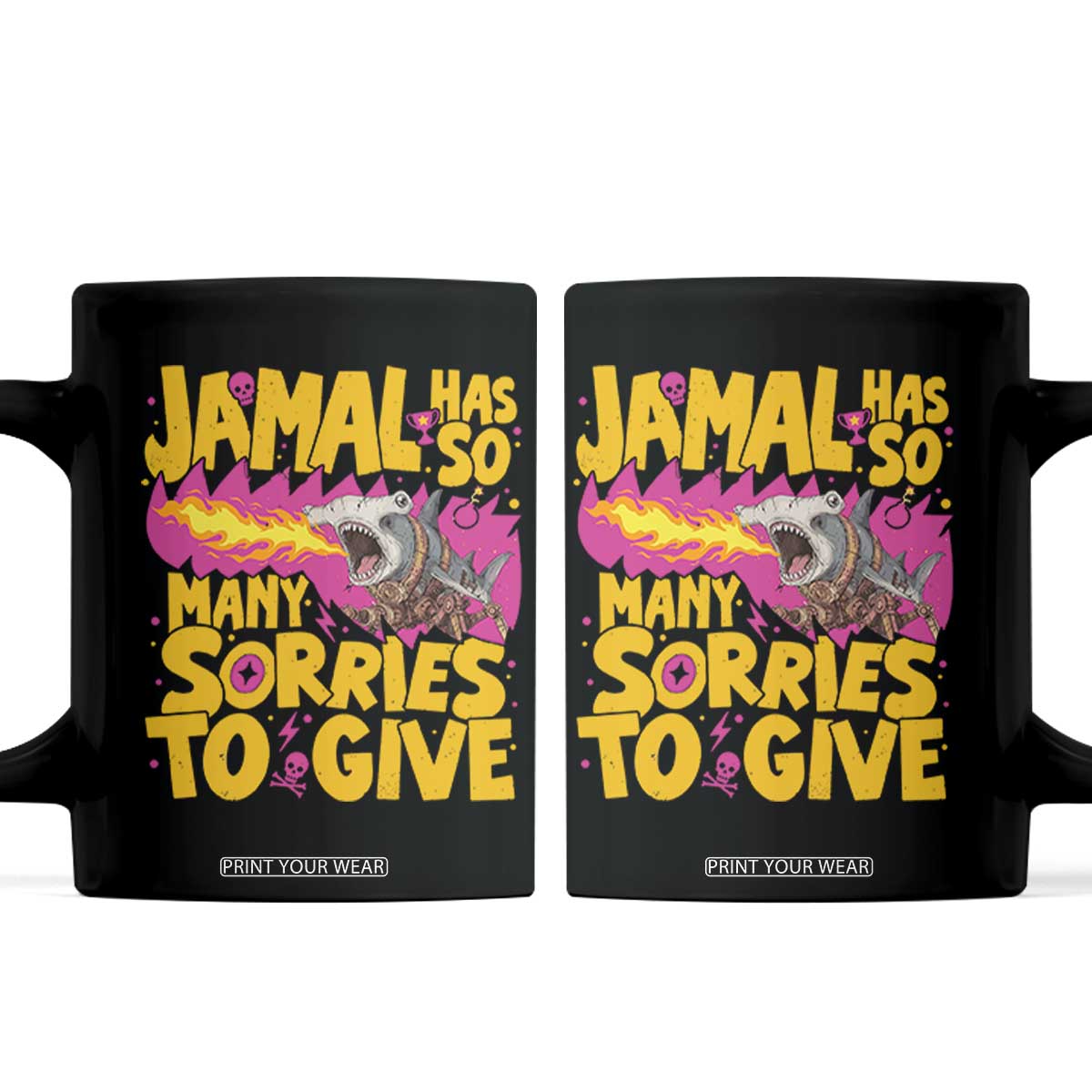 Jamal Has So Many Sorries To Give Coffee Mug Funny Fire Breathing Hammerhead Shark Gamer