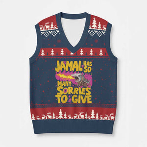 Jamal Has So Many Sorries To Give V-Neck Knit Sweater Vest Funny Fire Breathing Hammerhead Shark Gamer