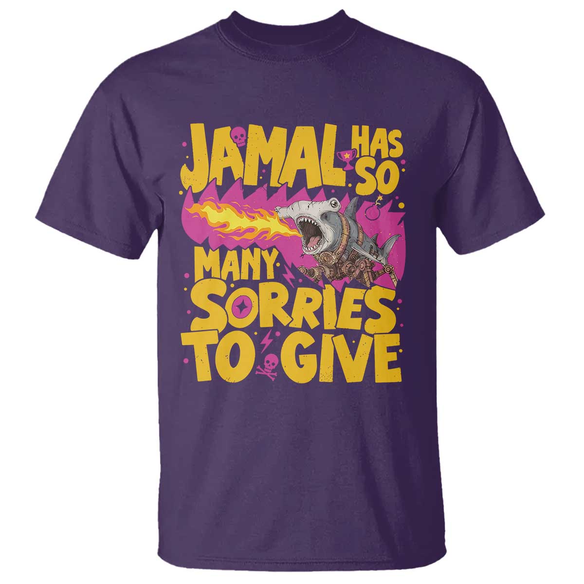 Jamal Has So Many Sorries To Give T Shirt Funny Fire Breathing Hammerhead Shark Gamer