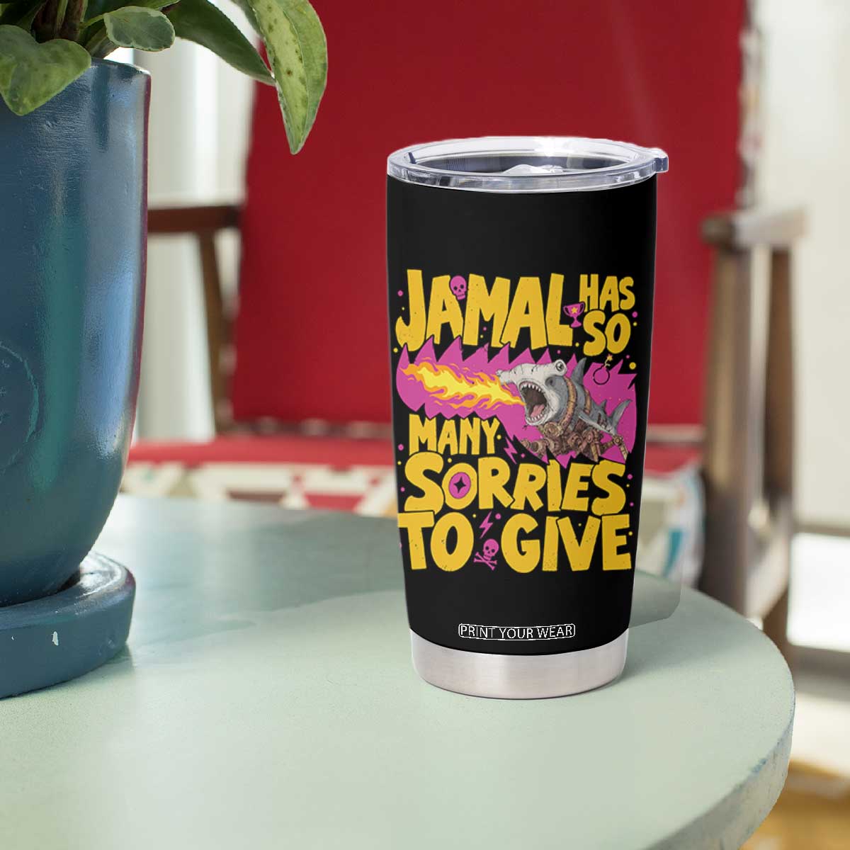 Jamal Has So Many Sorries To Give Tumbler Cup Funny Fire Breathing Hammerhead Shark Gamer
