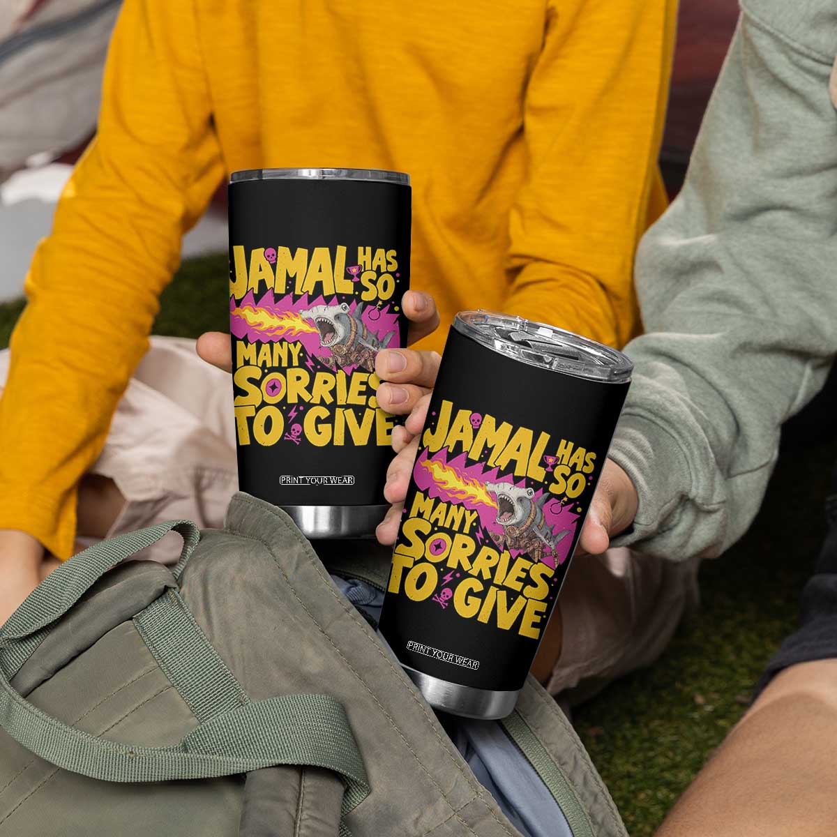 Jamal Has So Many Sorries To Give Tumbler Cup Funny Fire Breathing Hammerhead Shark Gamer