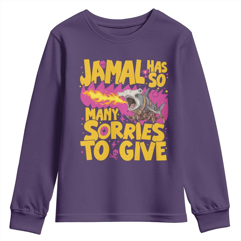 Jamal Has So Many Sorries To Give Youth Sweatshirt Funny Fire Breathing Hammerhead Shark Gamer