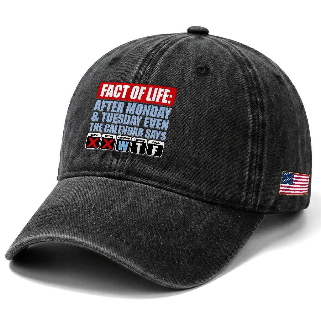 Fact Of Life Even The Calendar Says WTF Washed Cotton Baseball Cap Funny Sarcastic Workplace Weekday Humor