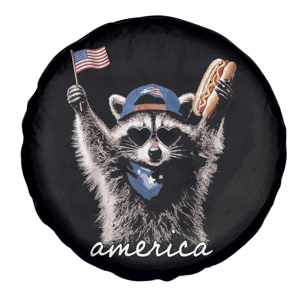 Funny America Raccoon Happy 4th of July Spare Tire Cover Holding Hotdog and US Flag Patriotic Graphic TS02 Print Your Wear