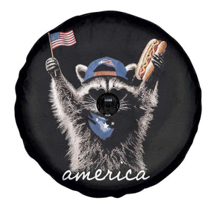 Funny America Raccoon Happy 4th of July Spare Tire Cover Holding Hotdog and US Flag Patriotic Graphic TS02 Print Your Wear