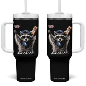 Funny America Raccoon Happy 4th of July Tumbler With Handle Holding Hotdog and US Flag Patriotic Graphic TS02 One Size: 40 oz Black Print Your Wear