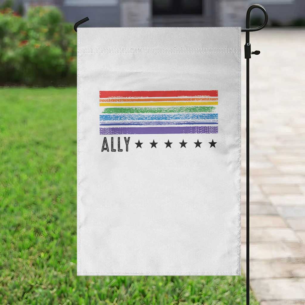 Retro Rainbow Ally Distressed Stripes Graphic Garden Flag LGBTQ Support Pride Month