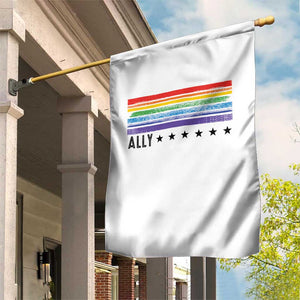 Retro Rainbow Ally Distressed Stripes Graphic Garden Flag LGBTQ Support Pride Month