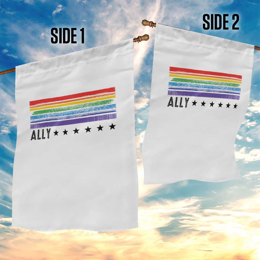 Retro Rainbow Ally Distressed Stripes Graphic Garden Flag LGBTQ Support Pride Month